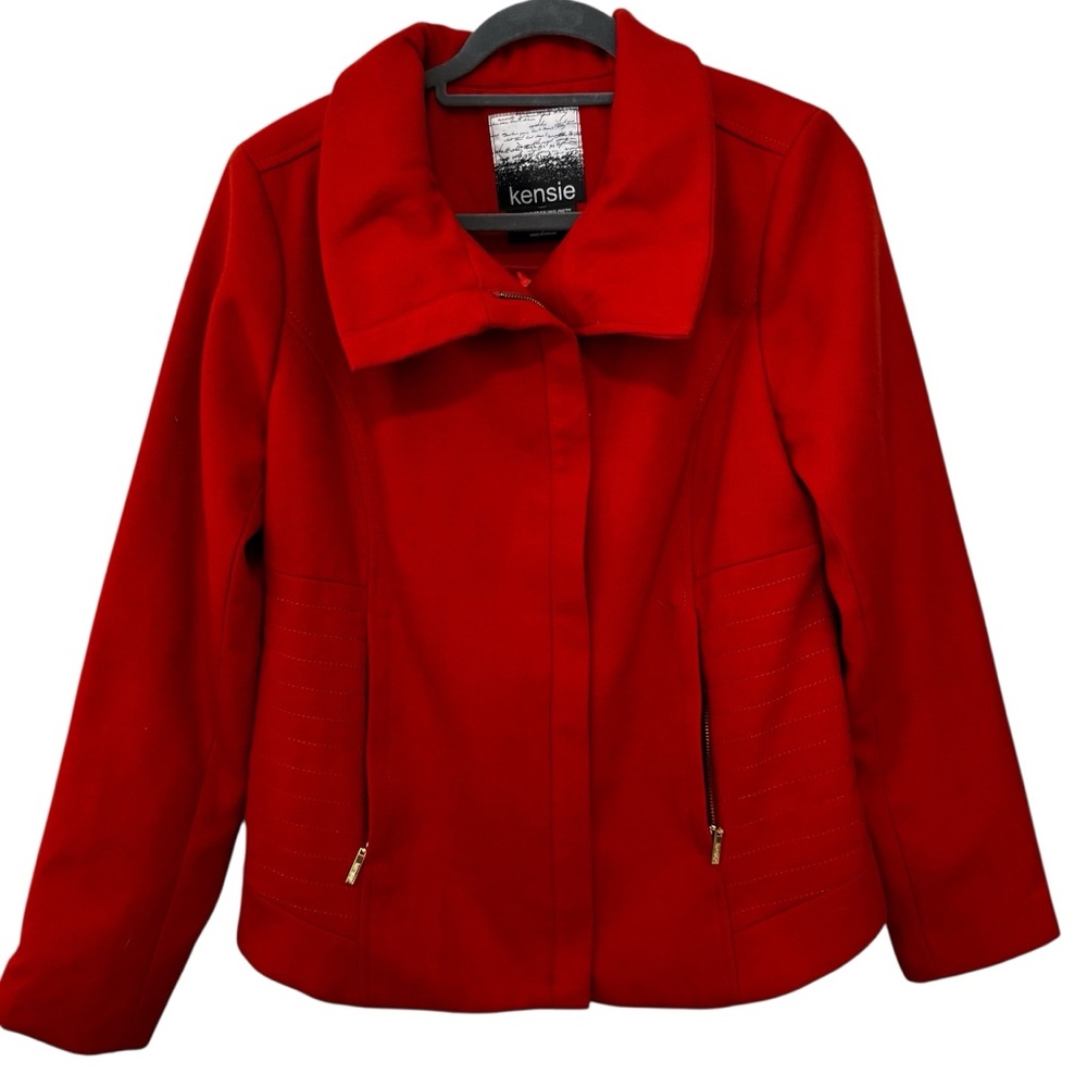 Kensie Orange Asymmetrical Zipped Moto Jacket - Size Large